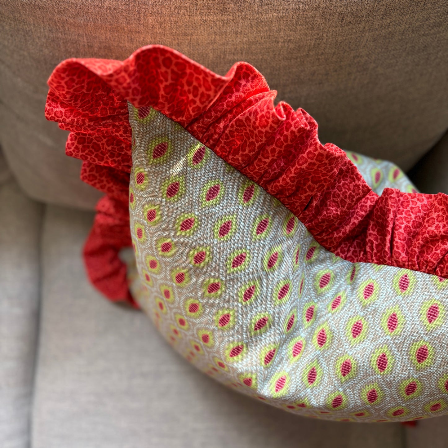 22 x 22 Leaf and Leopard Ruffle Trim Custom Pillow