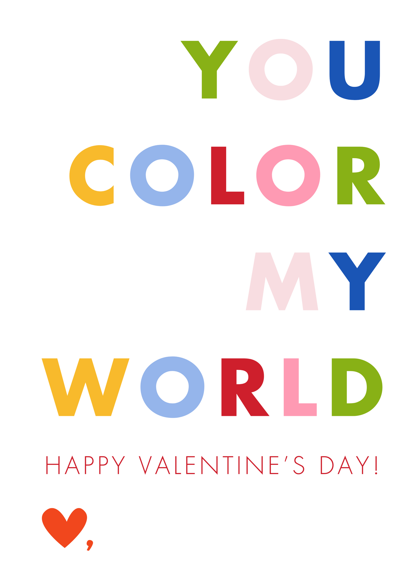 "You Color My World" Pre-Made Paint Palette Valentine