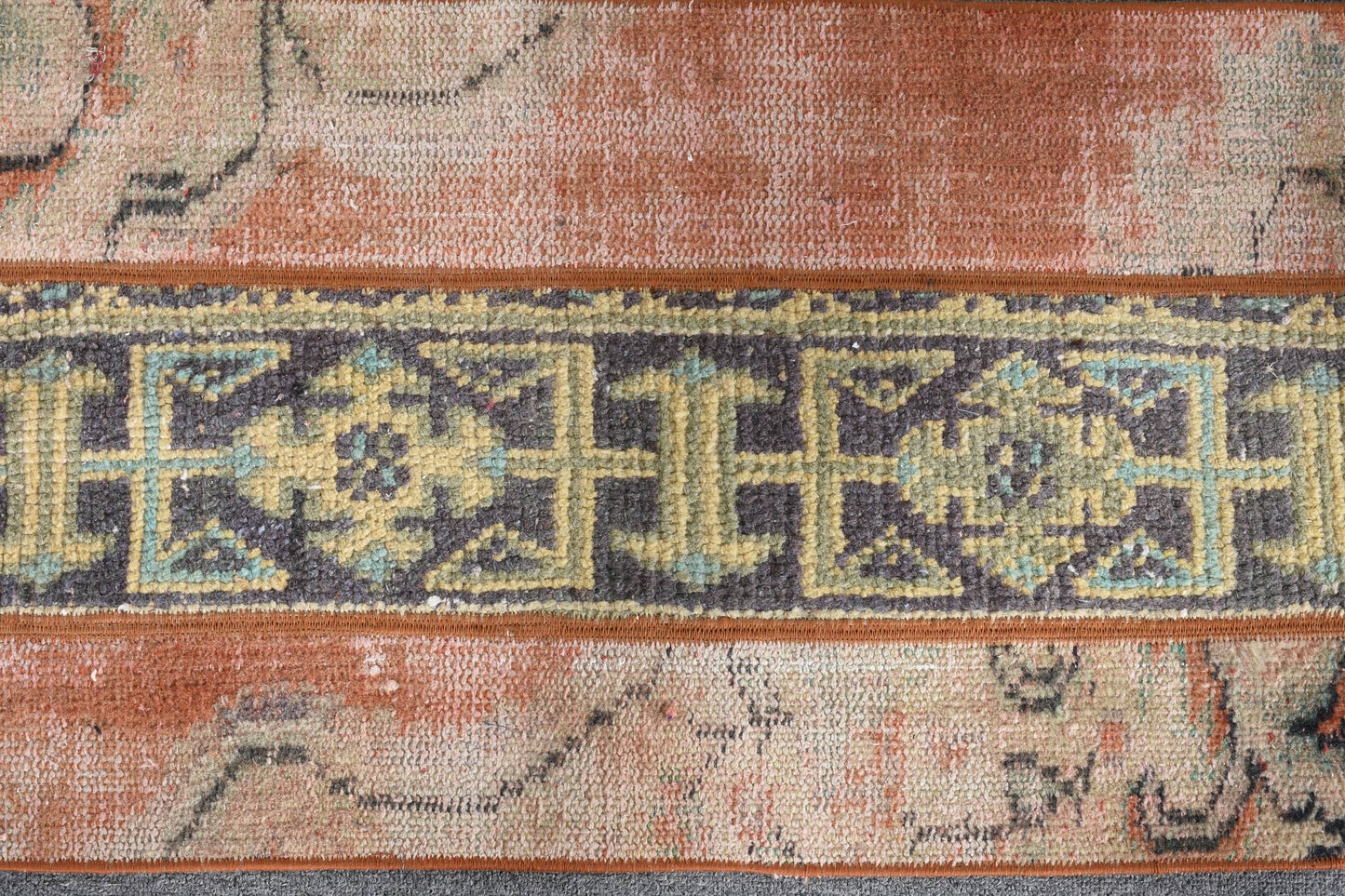 Vintage Orange & Blue Geometric Rug, Handmade 1.5x2.9 Ft