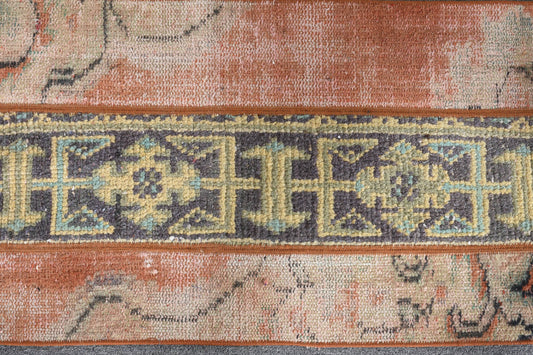 Vintage Orange & Blue Geometric Rug, Handmade 1.5x2.9 Ft