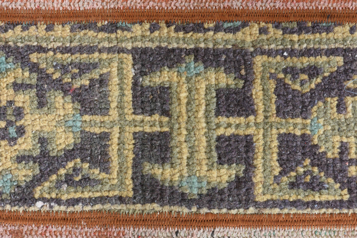 Vintage Orange & Blue Geometric Rug, Handmade 1.5x2.9 Ft