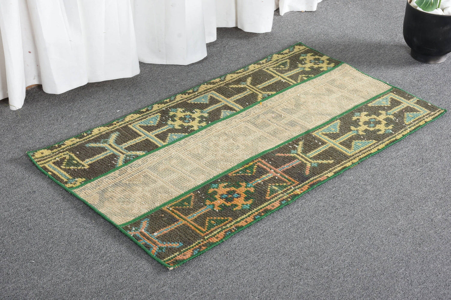 Handmade Green & Orange Rug, 1.7x3.1 Ft Area Rug