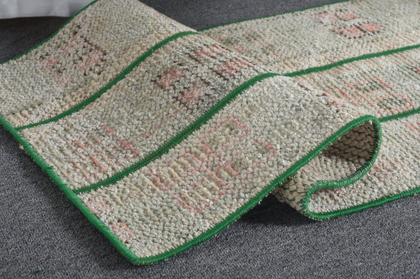 Handmade Beige Geometric Rug, 1.4x3.2 Ft Area Rug