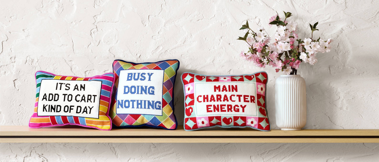 Busy Doing Nothing Needlepoint Pillow