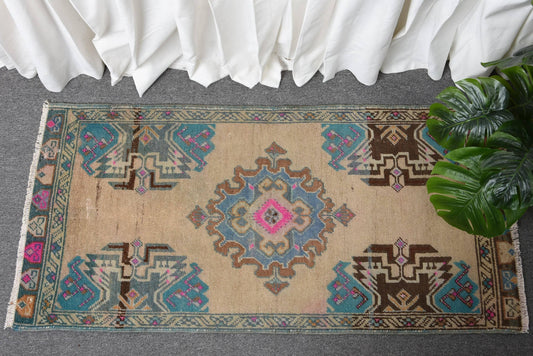 Blue and Pink Handmade Turkish Rug - 1.8' x 3.9'