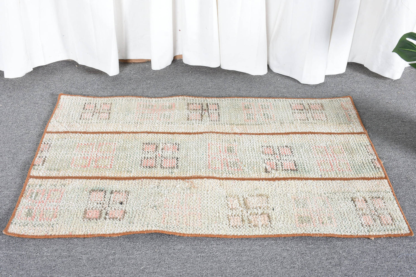 Vintage Beige & Pink Geometric Rug, 1.8x3.1 Ft Area Rug