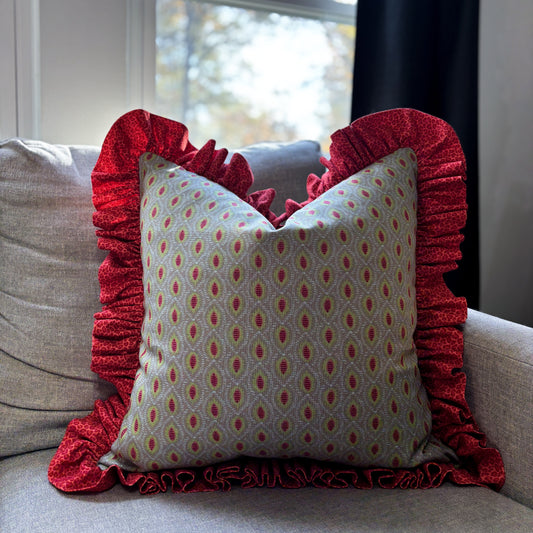 22 x 22 Leaf and Leopard Ruffle Trim Custom Pillow