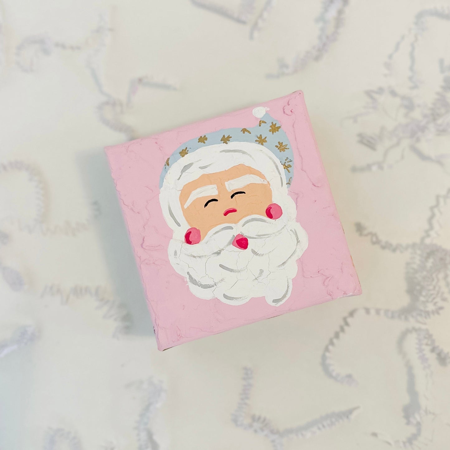 Whimsical Hand Painted 4x4 Santa Canvas