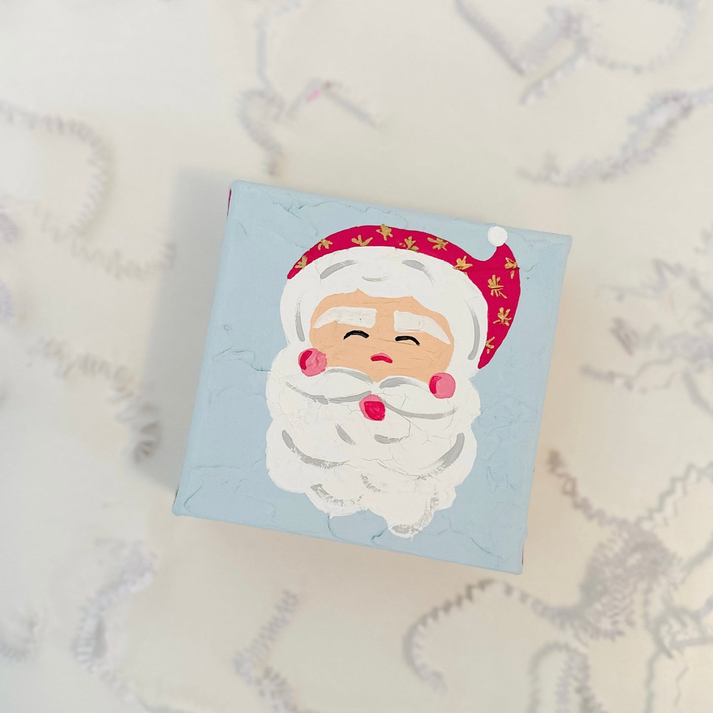 Whimsical Hand Painted 4x4 Santa Canvas