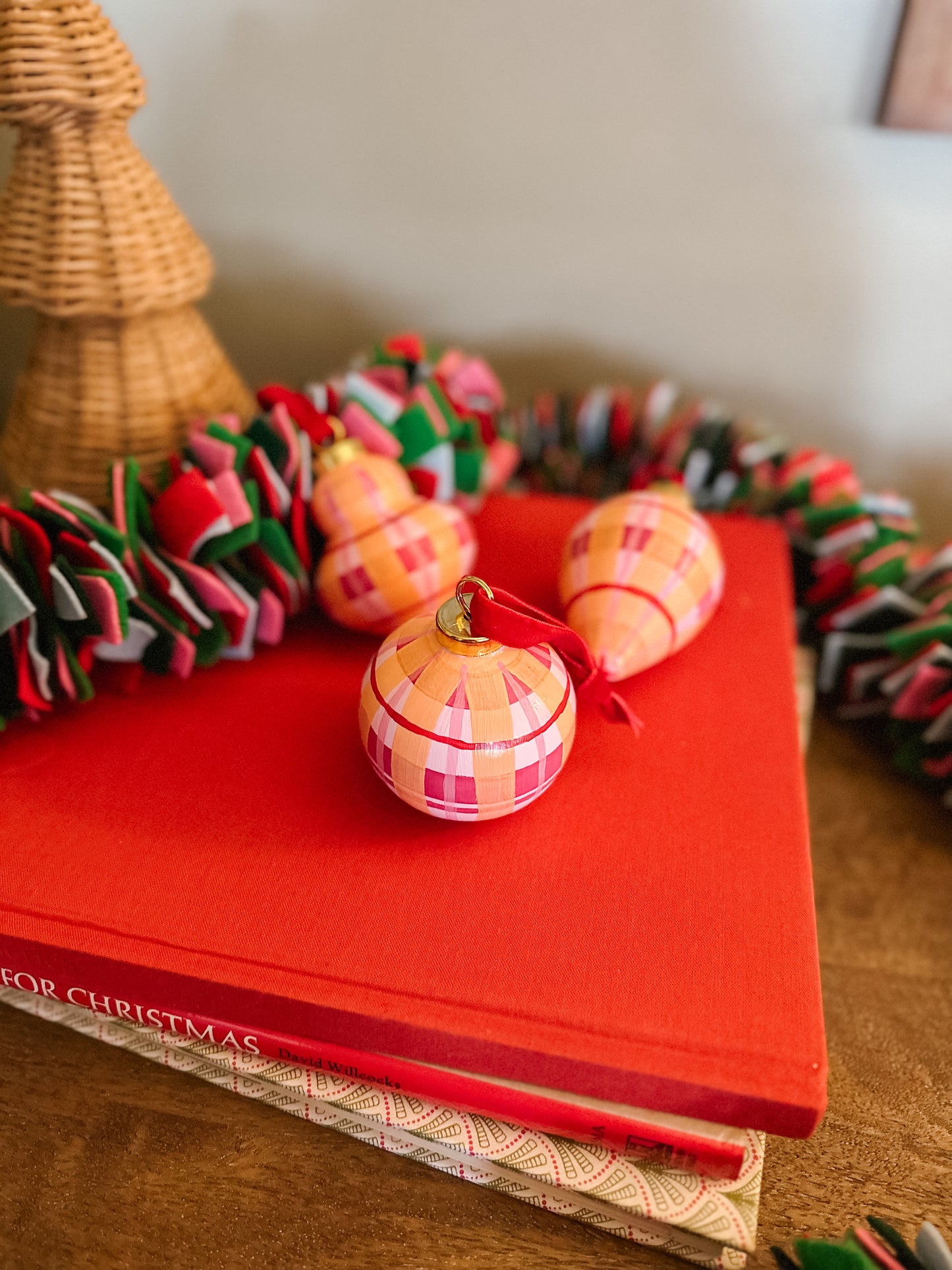 Pink Plaid Hand Painted Ornament