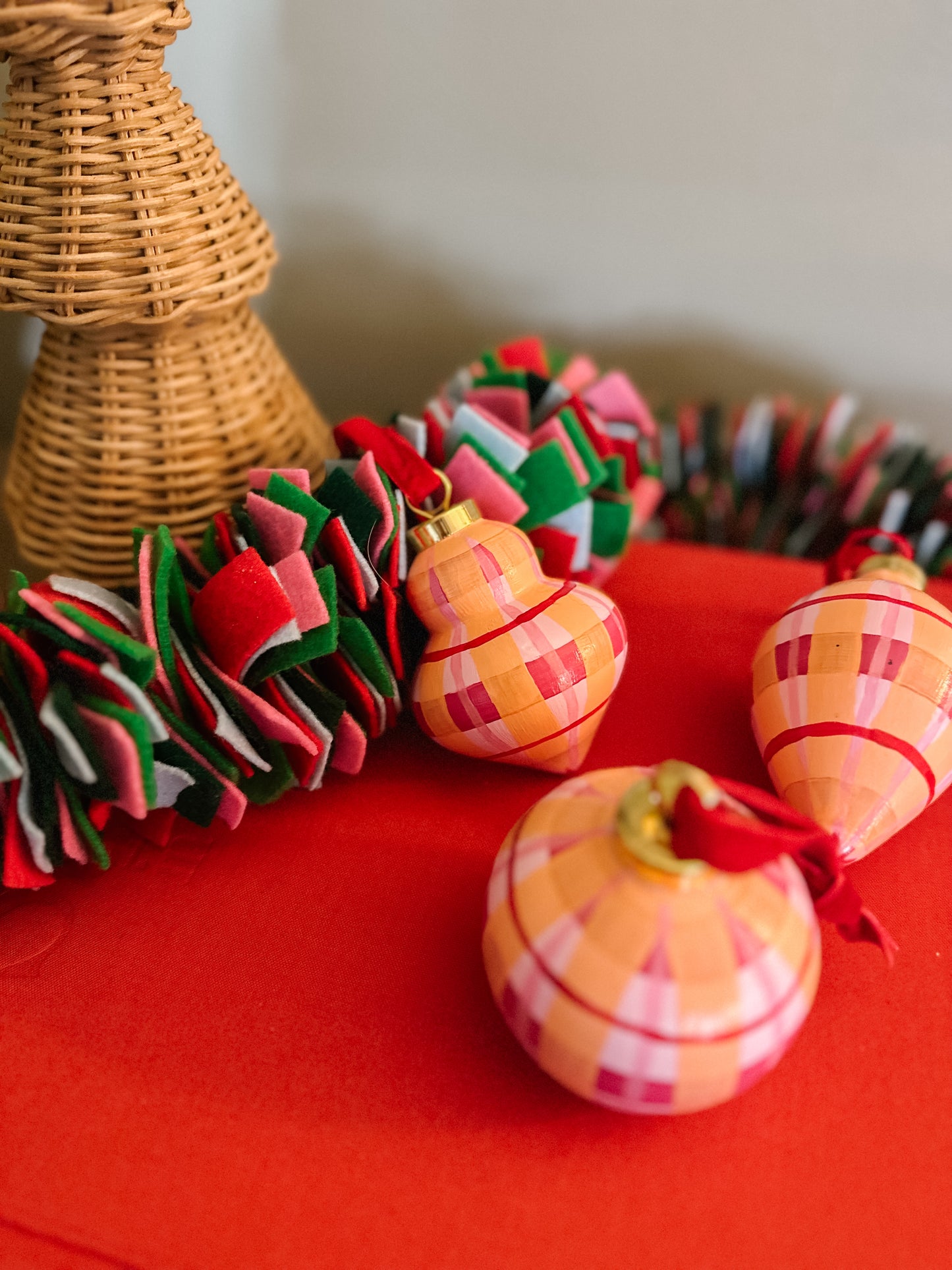 Pink Plaid Hand Painted Ornament