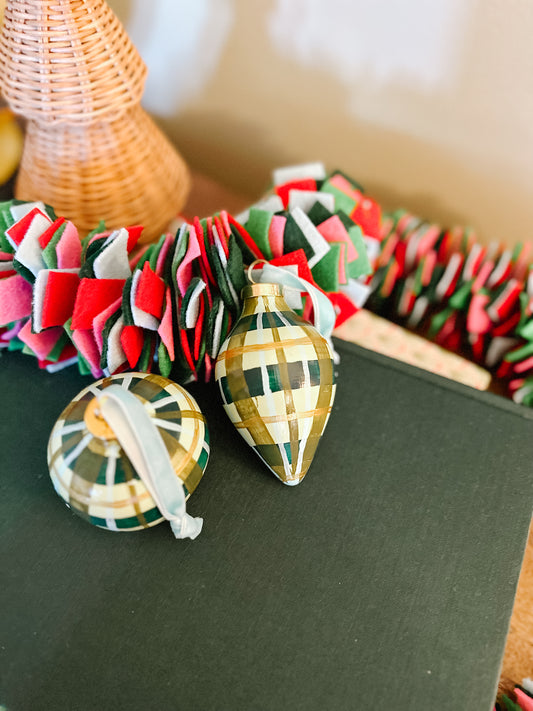 Green Plaid Hand Painted Ornament