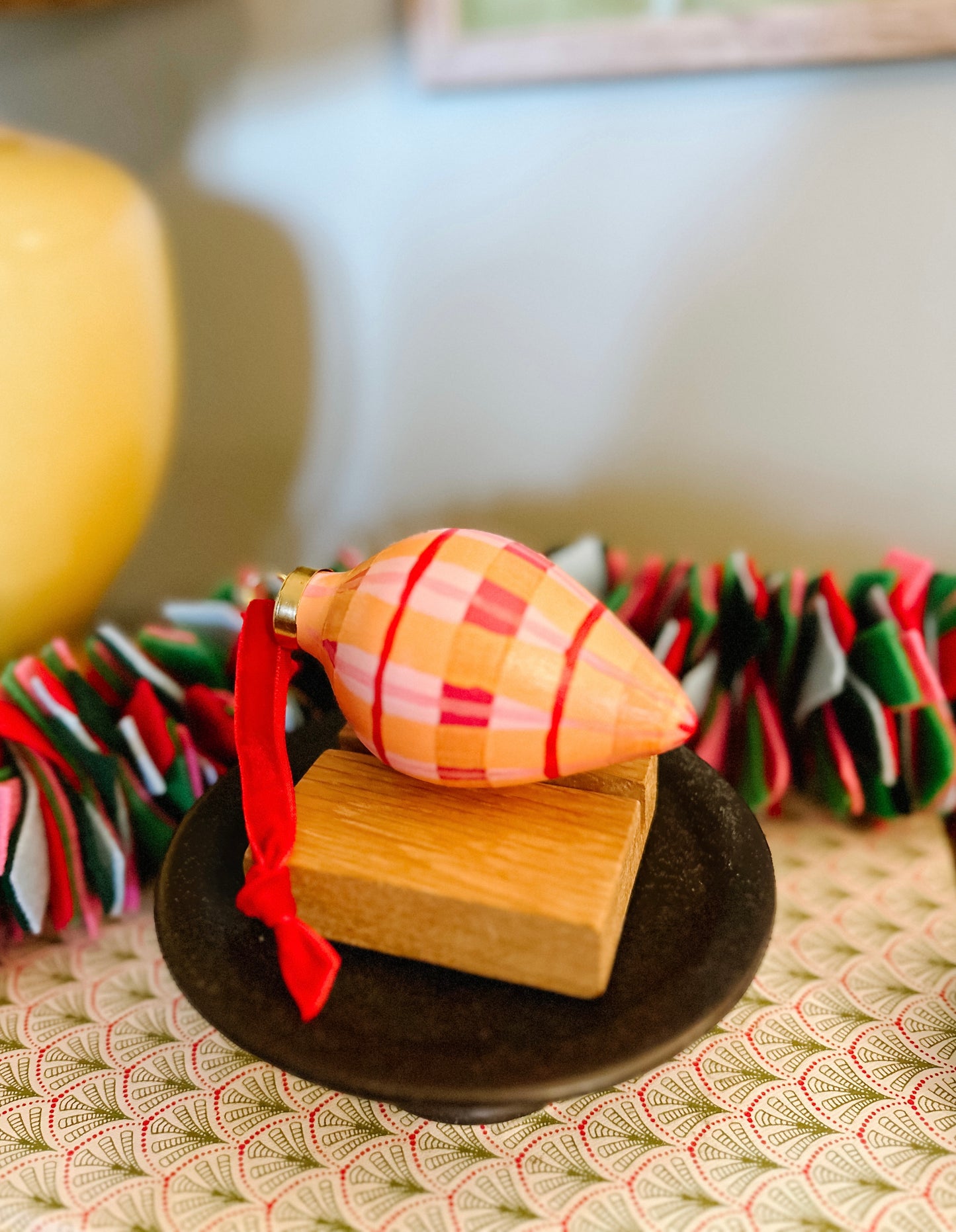 Pink Plaid Hand Painted Ornament