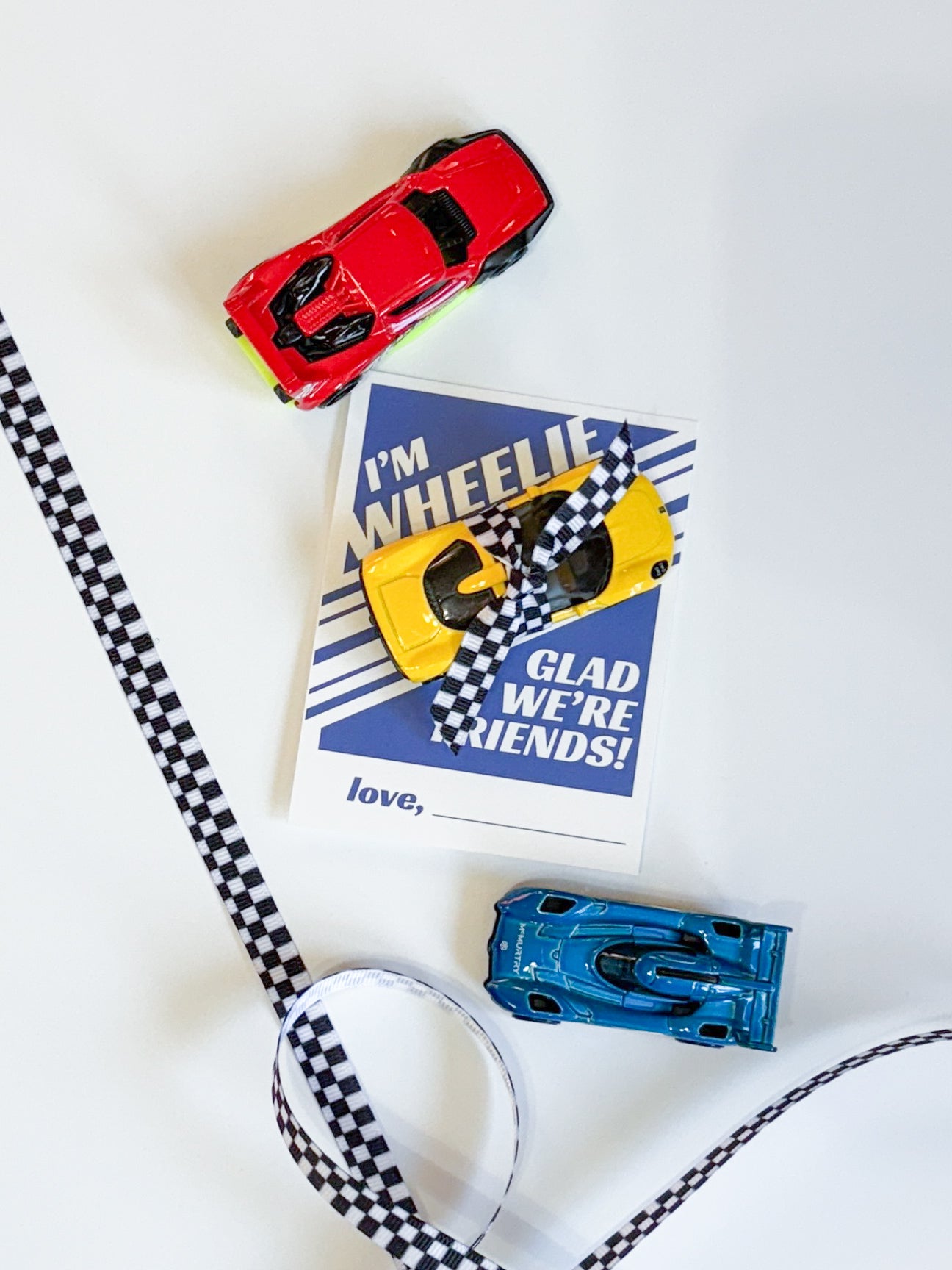 "I'm WHEELIE Glad We're Friends" Pre-Made Car Valentine