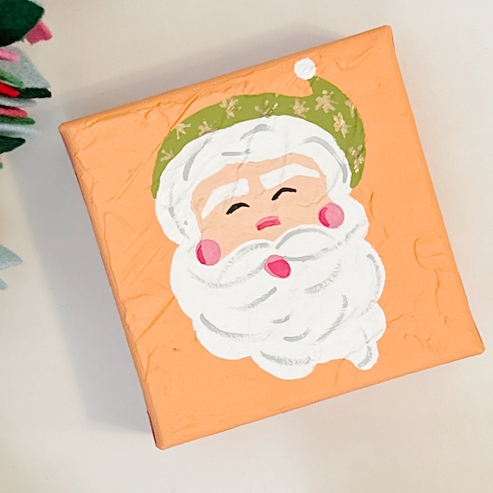 Whimsical Hand Painted 4x4 Santa Canvas