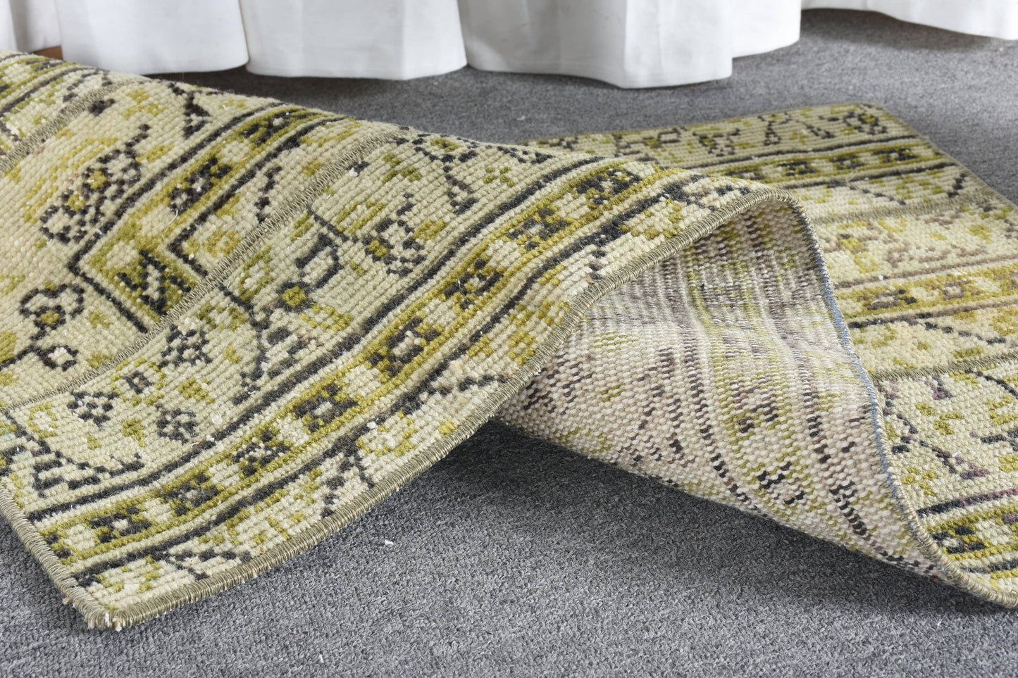 Handmade Yellow Geometric Rug, 1.8x3.2 Ft Area Rug