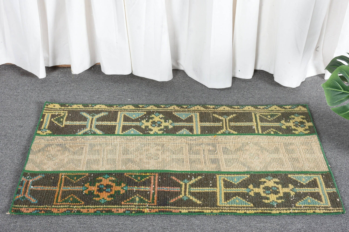 Handmade Green & Orange Rug, 1.7x3.1 Ft Area Rug