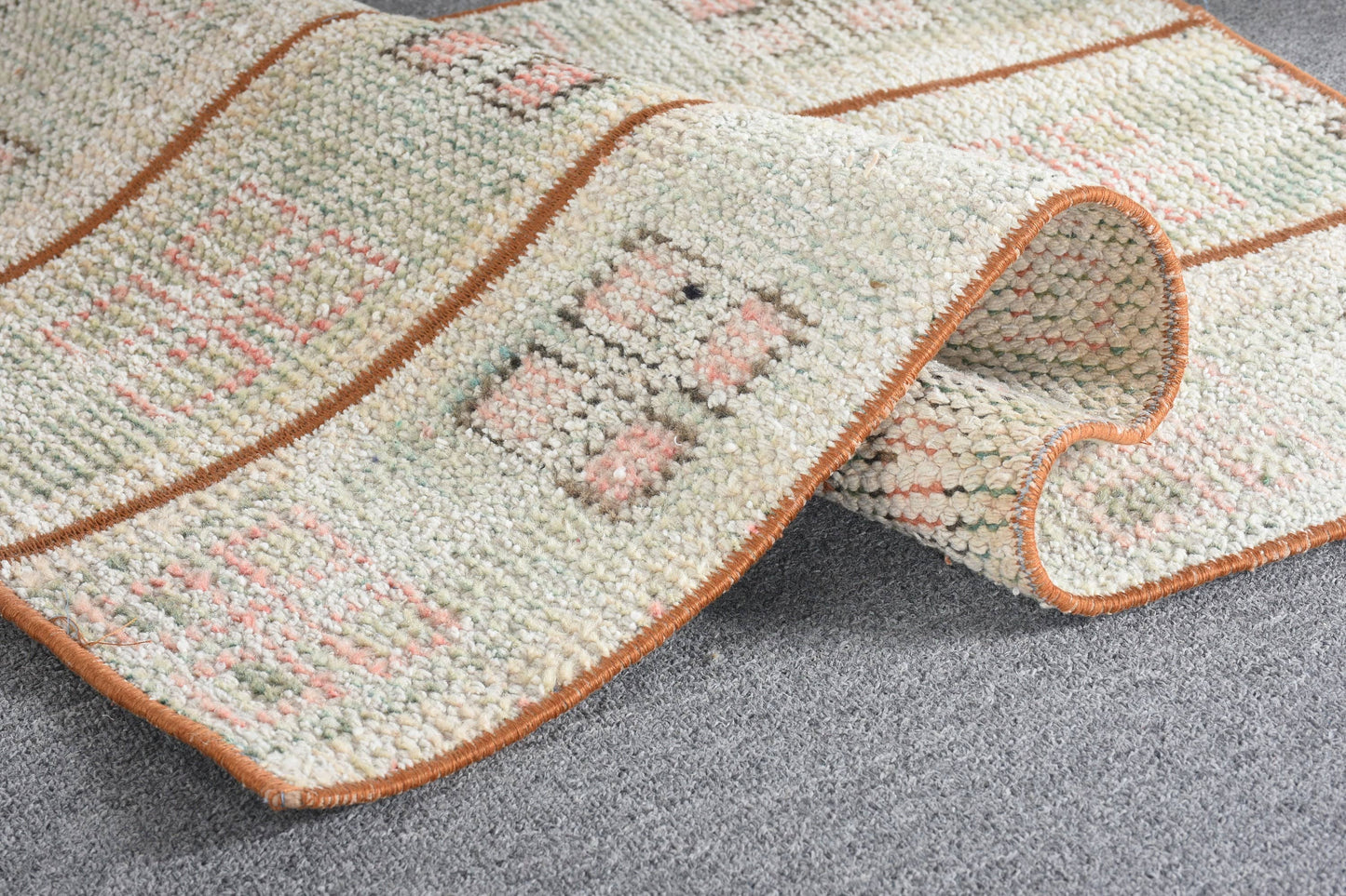 Vintage Beige & Pink Geometric Rug, 1.8x3.1 Ft Area Rug