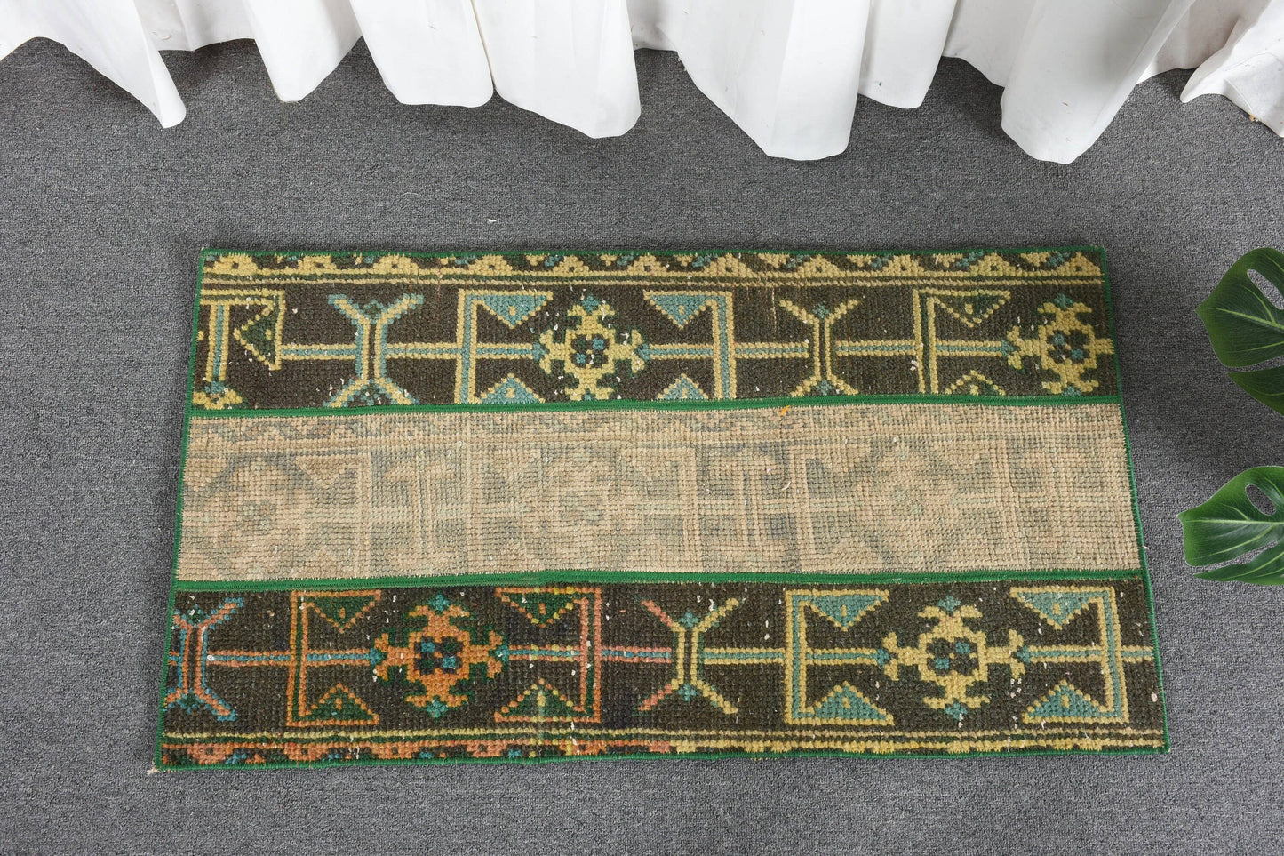 Handmade Green & Orange Rug, 1.7x3.1 Ft Area Rug