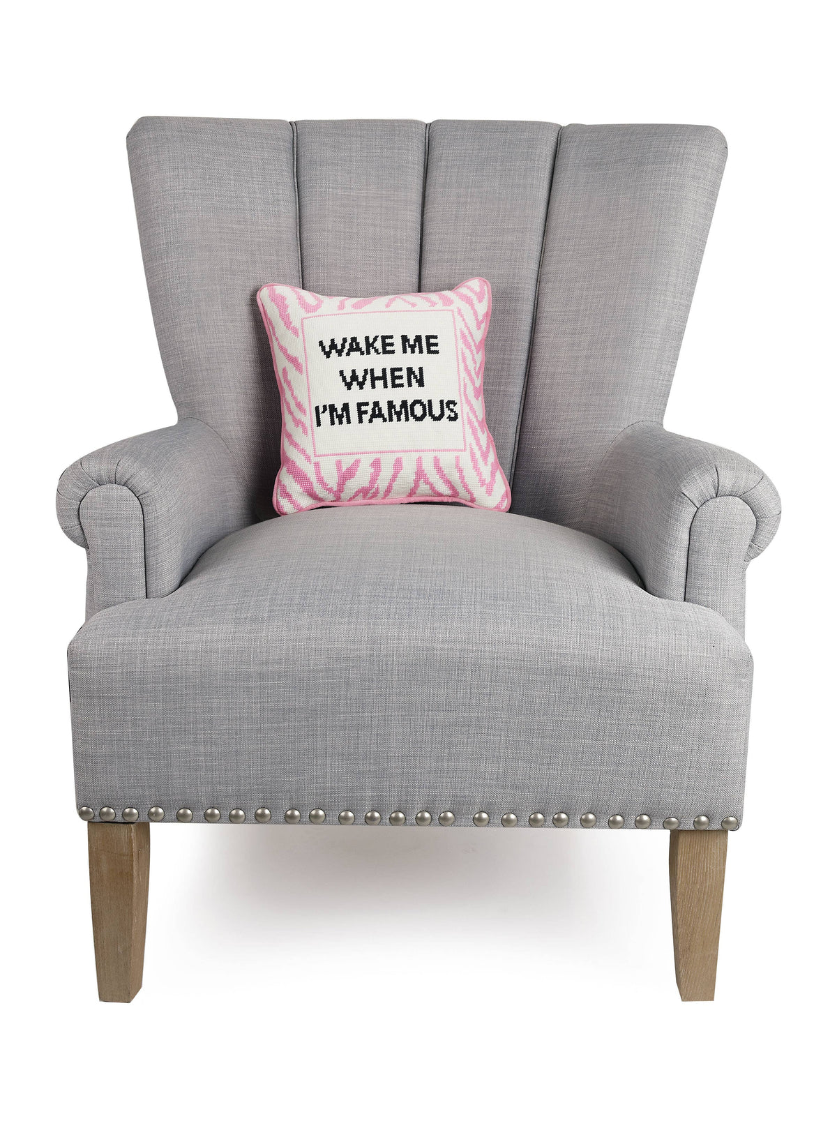 Wake Me When Famous Needlepoint Pillow
