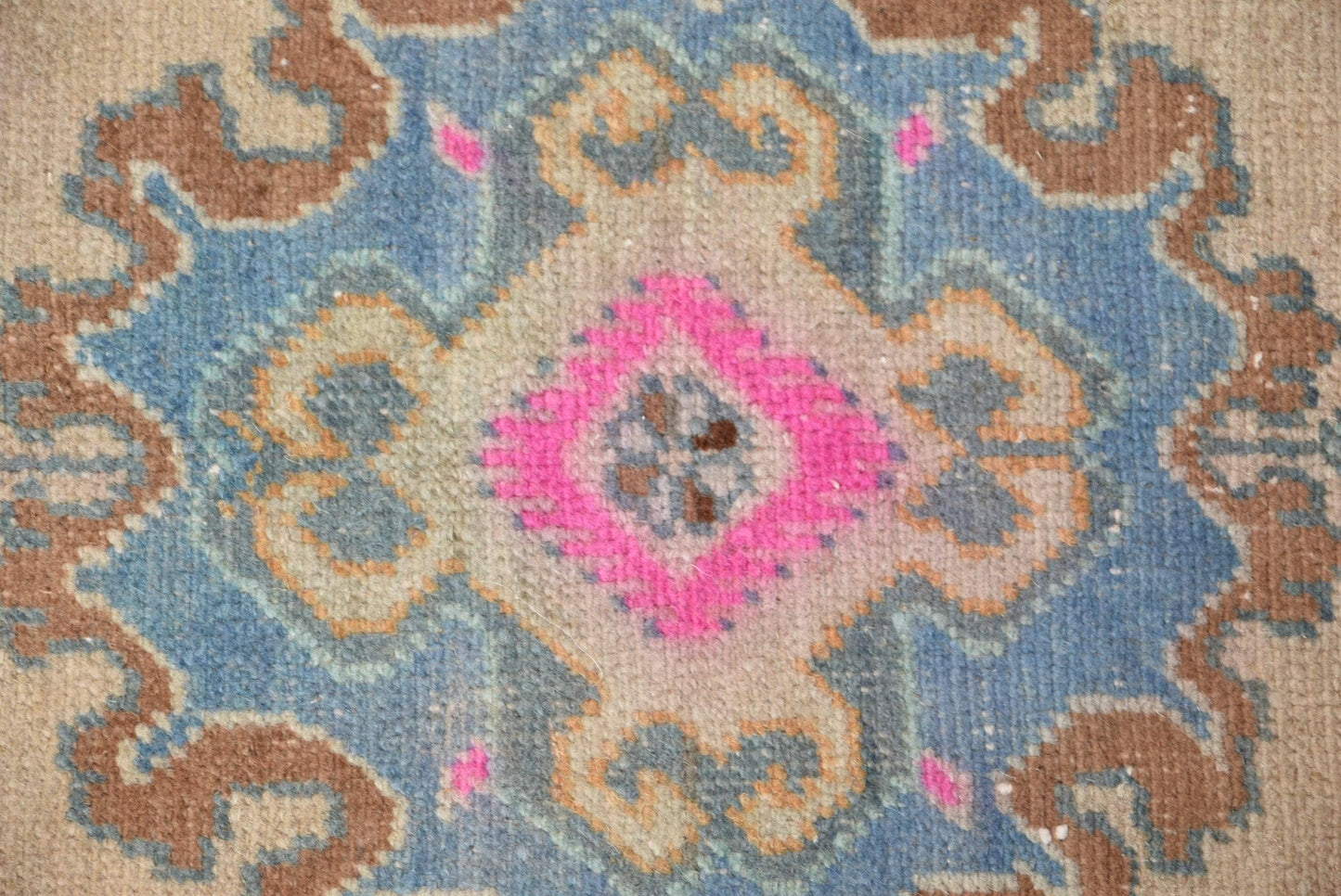 Blue and Pink Handmade Turkish Rug - 1.8' x 3.9'
