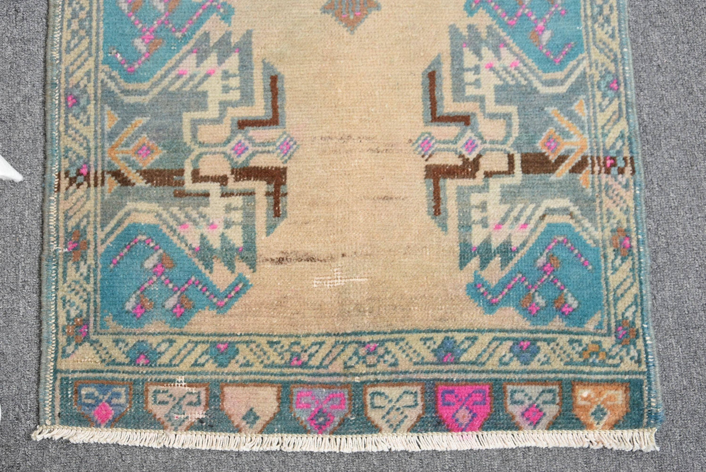Blue and Pink Handmade Turkish Rug - 1.8' x 3.9'